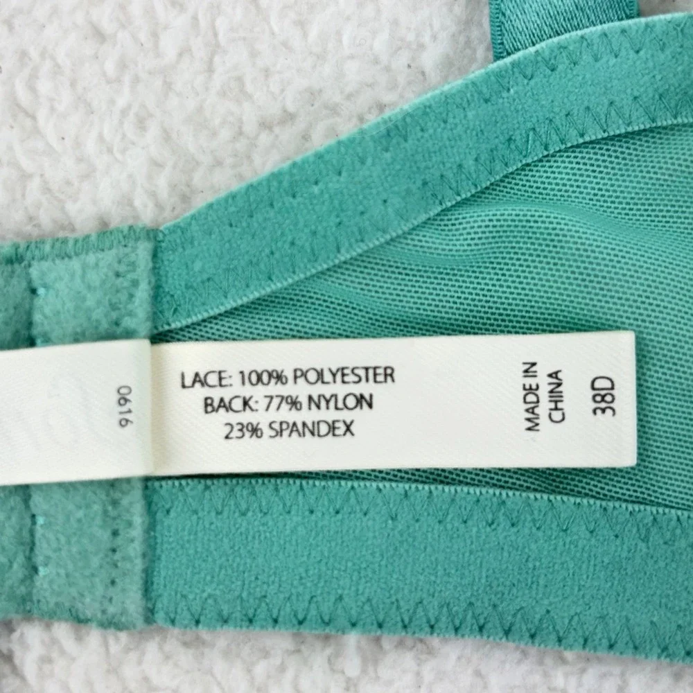 Soma Sensuous Lace Unlined Bra 38D Teal Green Navy‎ Blue Floral Embroidered Mesh